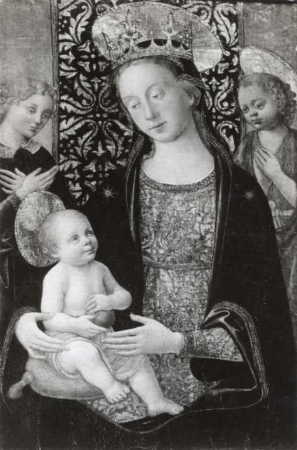 Anonimo — Maestro di San Miniato - sec. XV - Madonna con Bambino, san Giovannino e angelo — insieme